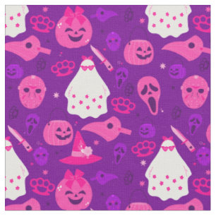 cute halloween floral ghost pink  fabric