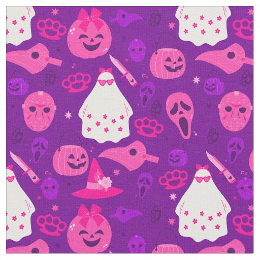 cute halloween floral ghost pink  fabric