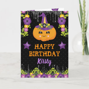 Cute Halloween Floral Pumpkin Happy Birthday Card