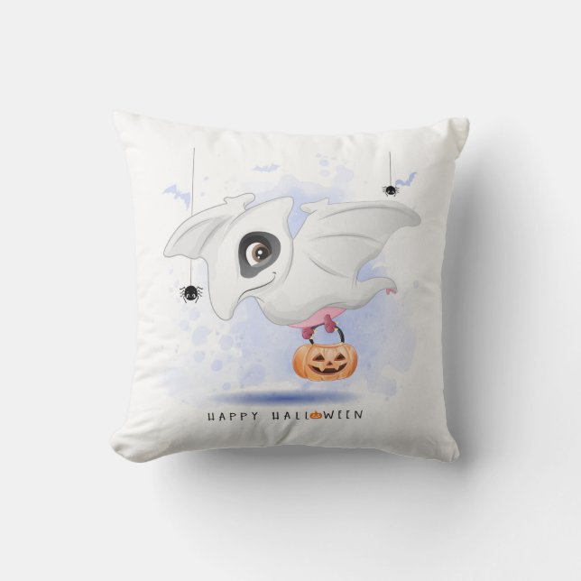 Cute Halloween Flying Dinosaur Spider Flying Bat Throw Pillow (Front)