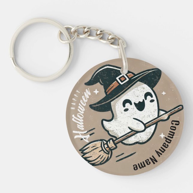 Cute Halloween Flying witch ghost Acrylic Keychain (Front)