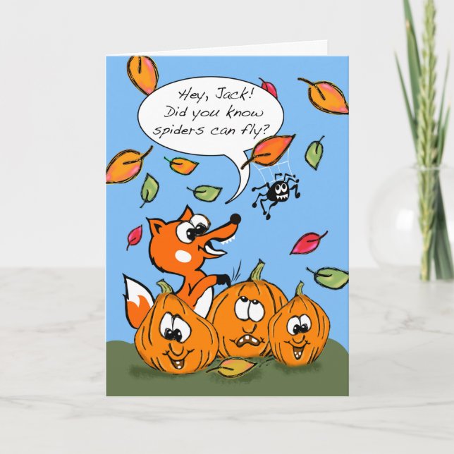 Cute Halloween for Kids with Fox and Flying Spider Card (Front)