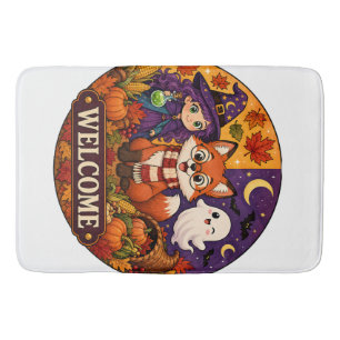 Cute Halloween Fox Witch Ghost Fall Autumn Welcome Bath Mat