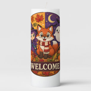 Cute Halloween Fox Witch Ghost Fall Autumn Welcome Pillar Candle