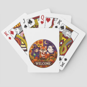 Cute Halloween Fox Witch Ghost Fall Autumn Welcome Poker Cards