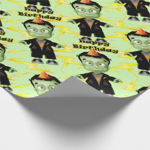 Cute Halloween Frankenstein Monster Birthday Party Wrapping Paper
