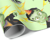Cute Halloween Frankenstein Monster Birthday Party Wrapping Paper (Roll Corner)