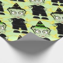 Cute Halloween Frankenstein Monster Birthday Party Wrapping Paper
