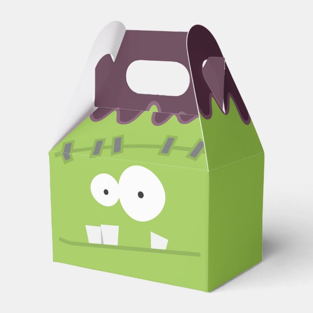 Cute Halloween Frankenstein Monster Face Favor Boxes (Front Side)
