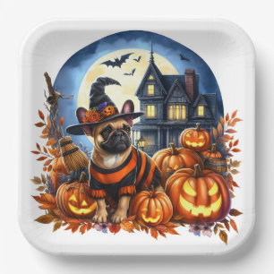 Cute Halloween French Bulldog Paper Plates