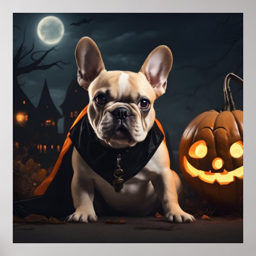 Cute Halloween French Bulldog Puppy October Night Poster