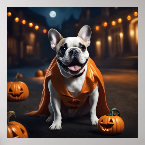 Cute Halloween French Bulldog With Pumpkins Poster