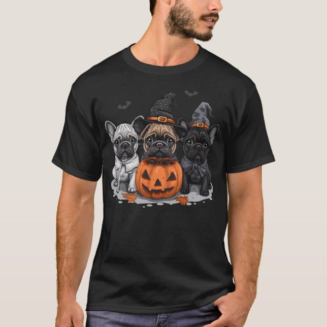 Cute Halloween French Bulldogs Witch Dog Pumpkin F T-Shirt (Front)
