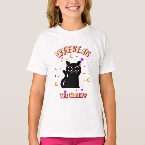 Cute Halloween Fun Cat  Ask for Candy T_shirt