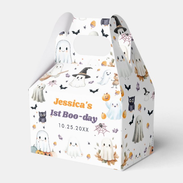 Cute Halloween Ghost 1st Birthday Party Favor Boxes (Front Side)