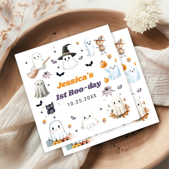 Cute Halloween Ghost 1st Birthday Party Napkins (Creator Uploaded)