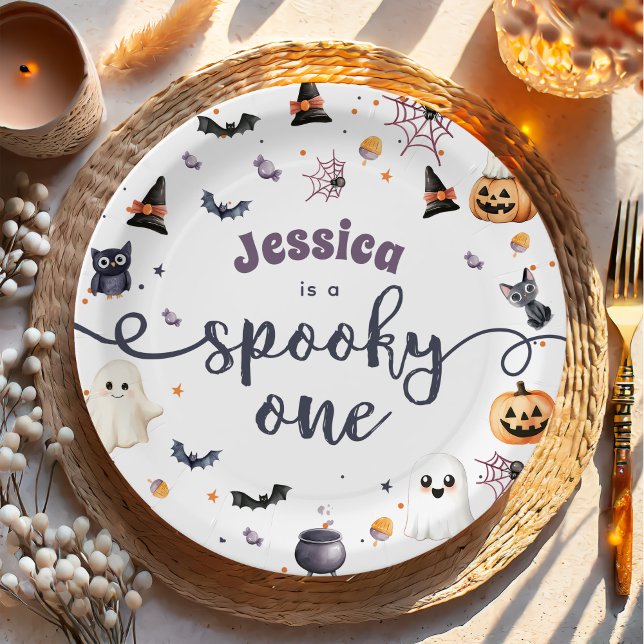 Cute Halloween Ghost 1st Birthday Party Paper Plates (Creator Uploaded)