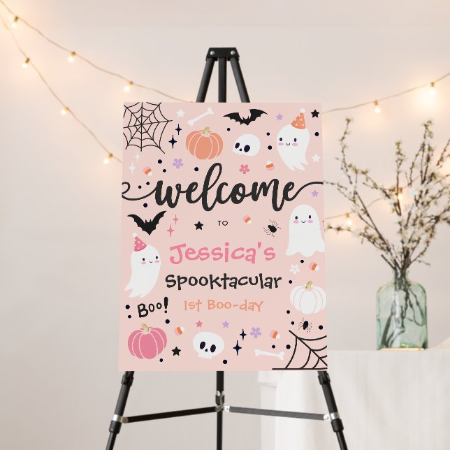 Cute Halloween Ghost 1st Birthday Party Welcome Foam Board (In Situ (Stand))