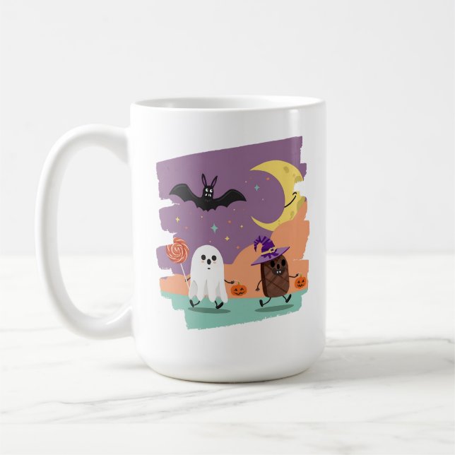 Cute Halloween Ghost and Candy Friends Coffee Mug (Left)