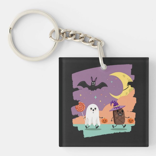 Cute Halloween Ghost and Candy Friends Keychain (Front)