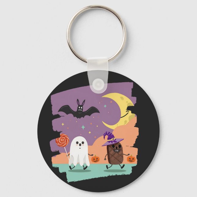 Cute Halloween Ghost and Candy Friends Keychain (Front)