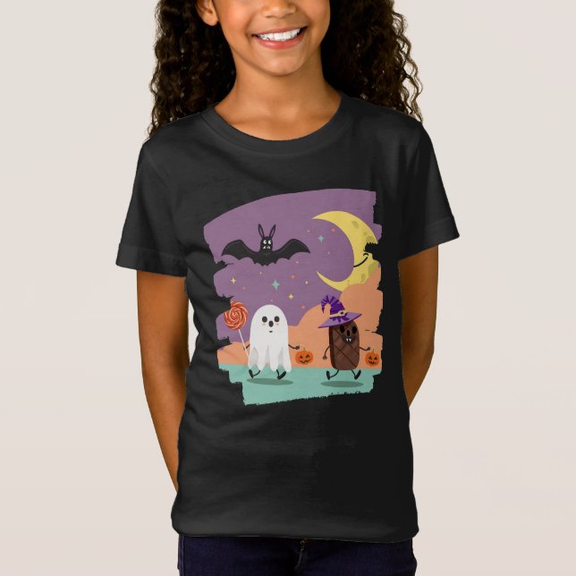 Cute Halloween Ghost and Candy Friends T-Shirt (Front)