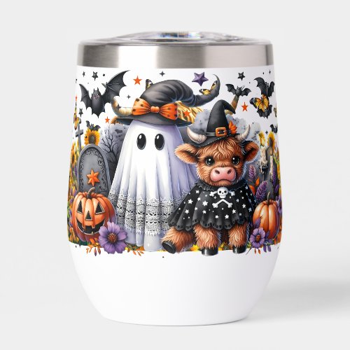 Cute Halloween Ghost and Highland Cow Thermal Wine Tumbler
