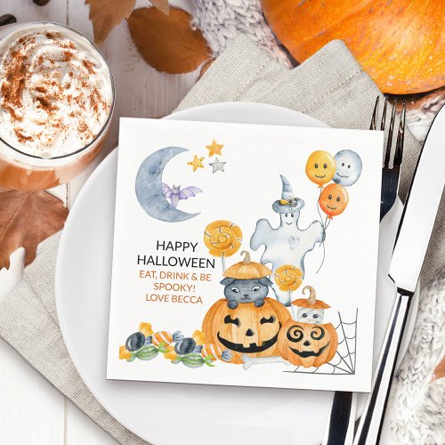 Cute Halloween Ghost and Jack o Lantern Pumpkin Napkins