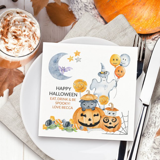Cute Halloween Ghost and Jack o Lantern Pumpkin Napkins (Cute kids halloween party napkins)