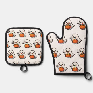 Cute Halloween Ghost and Pumpkin O Oven Mitt & Pot Holder Set