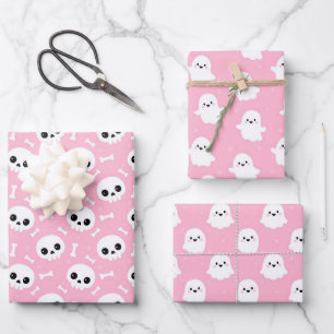 Cute Halloween Ghost and Skulls Patterns Wrapping Paper Sheets