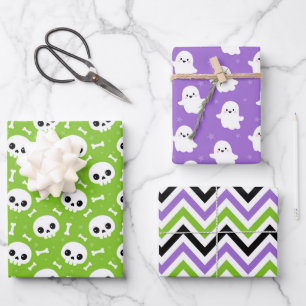 Cute Halloween Ghost and Skulls Patterns Wrapping Paper Sheets