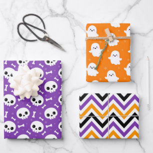 Cute Halloween Ghost and Skulls Patterns Wrapping Paper Sheets