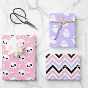 Cute Halloween Ghost and Skulls Patterns Wrapping Paper Sheets