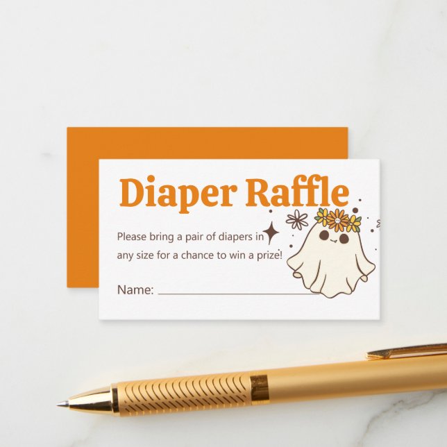 Cute Halloween Ghost Baby Shower Diaper Raffle Enclosure Card (Front/Back In Situ)