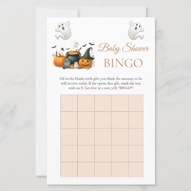Cute Halloween Ghost Baby Shower Party Bingo Game (Front)