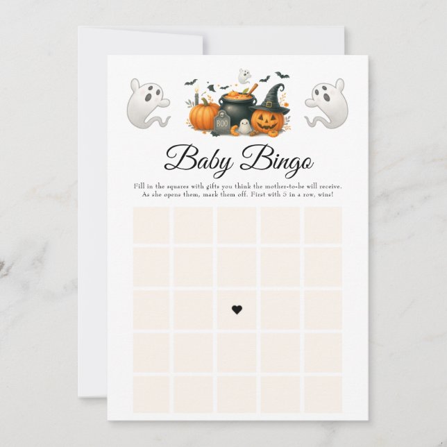 Cute Halloween Ghost Baby Shower Party Bingo Game Invitation (Front)
