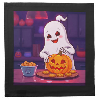Cute Halloween Ghost Baking Cookies with Pumpkin Cloth Napkin