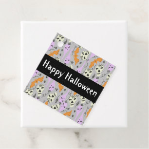 Cute Halloween Ghost Bat Skull Doodle Pattern Gray Favor Tags