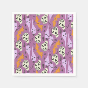 Cute Halloween Ghost Bat Skull Doodle Pattern Napkins