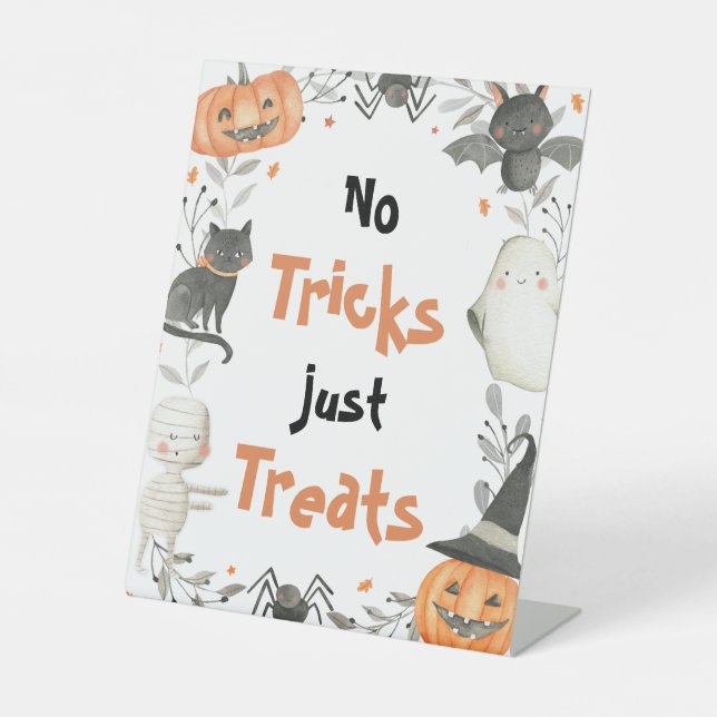 Cute Halloween Ghost Birthday Party Decorations Pedestal Sign (Front)