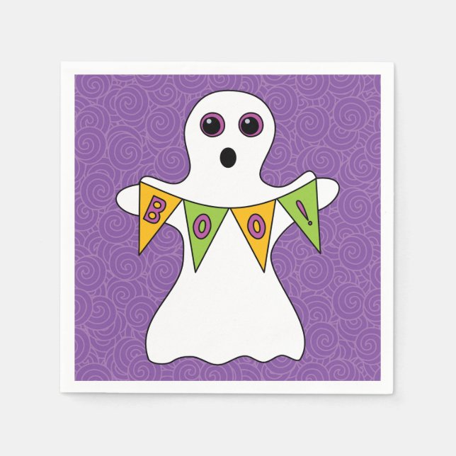 Cute Halloween Ghost Boo Purple Party Napkins (Front)