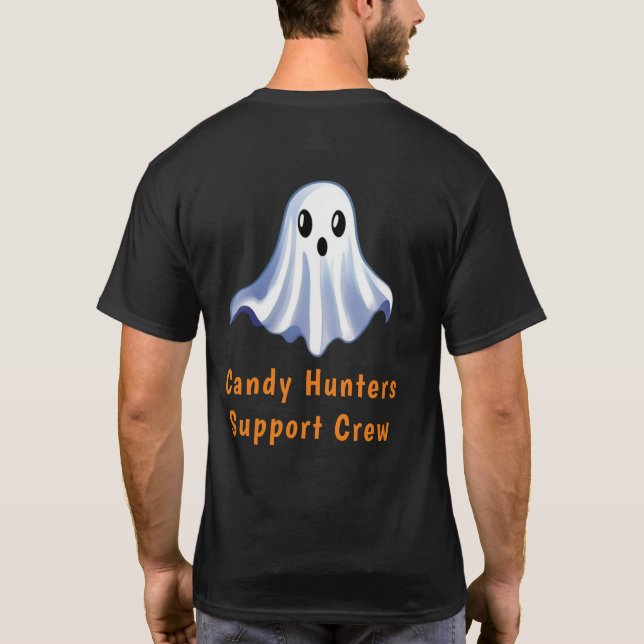 Cute Halloween Ghost Candy Hunters Support Crew T-Shirt (Back)