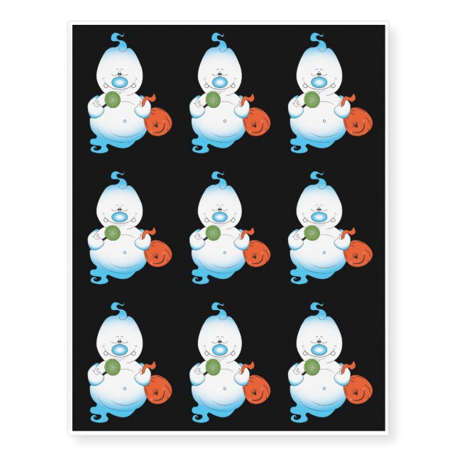 Cute Halloween Ghost Cartoon Temporary Tattoos (Front)