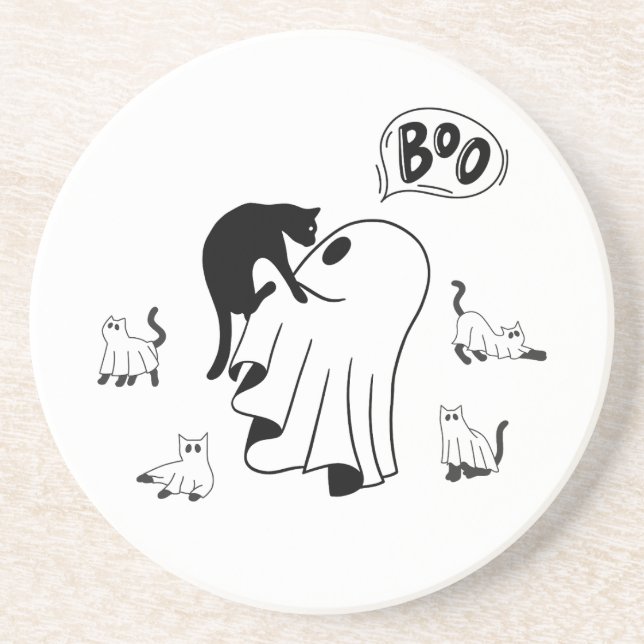 cute halloween ghost cat mom with adorable black c coaster (Front)
