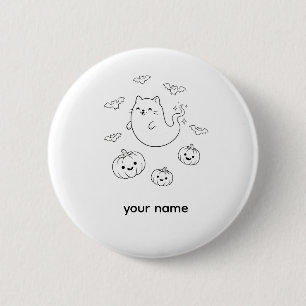 Cute Halloween Ghost Cat Pumpkins Bats Line Art St Button