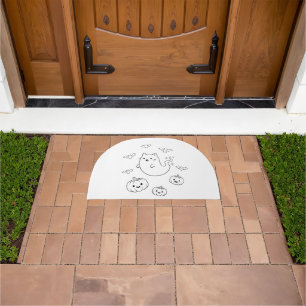 Cute Halloween Ghost Cat Pumpkins Bats Line Art St Doormat