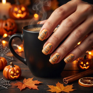 Cute Halloween Ghost Coffee Witch Hat Nail Art