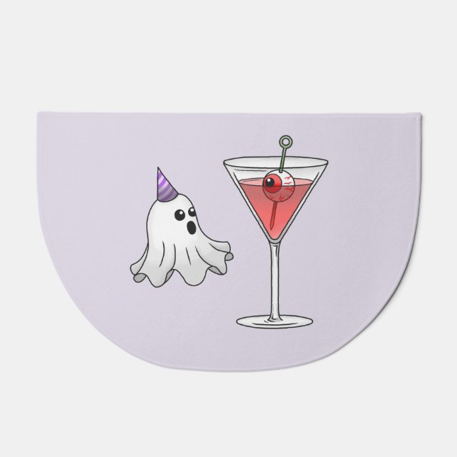 Cute Halloween Ghost & Creepy Cocktail Doormat (Front)