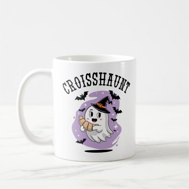 Cute Halloween Ghost Croissant Haunting Coffee Mug (Left)